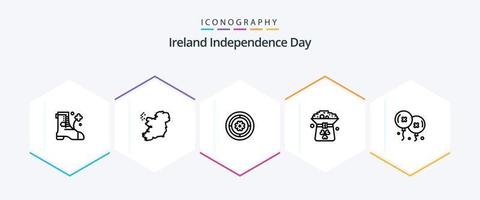 pack d'icônes de 25 lignes du jour de l'indépendance de l'irlande, y compris l'anniversaire et la fête. des ballons. cercle. en vert vecteur