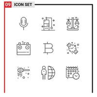 ensemble de 9 symboles d'icônes d'interface utilisateur modernes signes pour la gestion de l'énergie des pièces de monnaie charge d'électricité éléments de conception vectoriels modifiables vecteur
