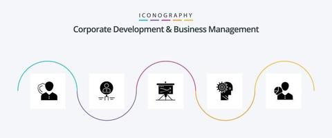 pack d'icônes glyphe 5 de développement d'entreprise et de gestion d'entreprise, y compris le plan. stratégique. un verre. recherche. personnes vecteur