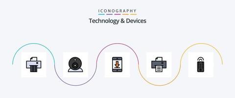 ligne d'appareils remplie de pack d'icônes plat 5, y compris. télécommande. dispositifs. contrôler. imprimer vecteur