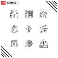 ensemble de 9 symboles d'icônes d'interface utilisateur modernes signes pour l'alimentation de l'ampoule arrêter les éléments de conception vectoriels modifiables du vin de l'enfant vecteur