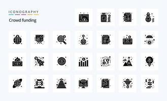 25 pack d'icônes de glyphe solide de financement participatif vecteur