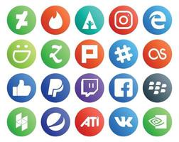 pack de 20 icônes de médias sociaux, y compris pepsi blackberry slack facebook paypal vecteur