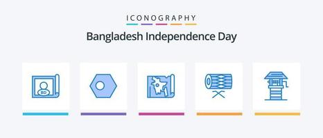 pack d'icônes bleues du jour de l'indépendance du bangladesh 5, y compris st. irlandais. drapeau. instrument. bangla. conception d'icônes créatives vecteur