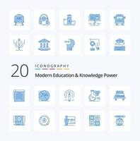 20 pack d'icônes de couleur bleu puissance de l'éducation et des connaissances modernes comme l'éducation des connaissances apprendre la chimie de laboratoire de chimie vecteur