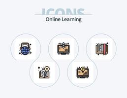 pack d'icônes remplies de ligne d'apprentissage en ligne 5 conception d'icônes. Entreprise. fichier PDF. clavier. document pdf. en ligne vecteur