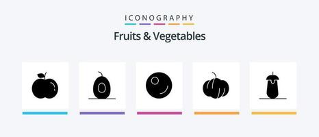 pack d'icônes glyphe 5 fruits et légumes comprenant. citrouille. nourriture. conception d'icônes créatives vecteur