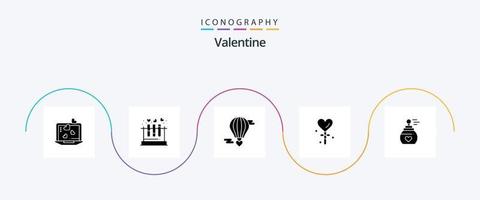 pack d'icônes glyphe 5 de la saint-valentin comprenant un coeur volant. journée. tube. valentines. mariage vecteur