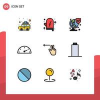 interface mobile ligne remplie couleur plate ensemble de 9 pictogrammes de doigts gauches jauge de compteur de vitesse mondial éléments de conception vectoriels modifiables vecteur