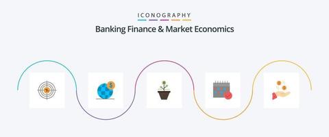 banque finance et économie de marché pack d'icônes plat 5, y compris la croissance. se soucier. dollar. Entreprise. international vecteur