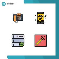 interface mobile fillline plat couleur ensemble de 4 pictogrammes de téléphone supprimer appel réservation de taxi en ligne éléments de conception vectoriels modifiables photo vecteur