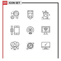 aperçu de l'interface mobile ensemble de 9 pictogrammes d'éléments de conception vectoriels modifiables de magasin de montre intelligente de café de smartphone léger vecteur
