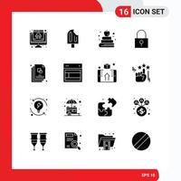 16 glyphes solides vectoriels thématiques et symboles modifiables d'esquisse de mot de passe verrouiller la glace mot de passe éducation éléments de conception vectoriels modifiables vecteur