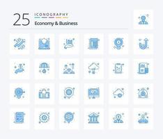 pack d'icônes de 25 couleurs bleues pour l'économie et les affaires, y compris l'argent. papier. une analyse. facture d'achat. document vecteur