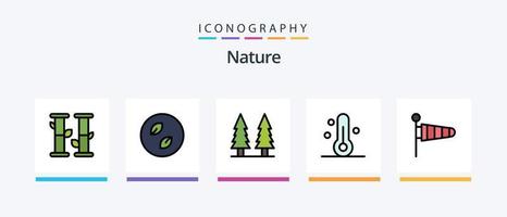 ligne de la nature remplie de 5 packs d'icônes, y compris le soleil. la météo. nuit. thermomètre. la nature. conception d'icônes créatives vecteur