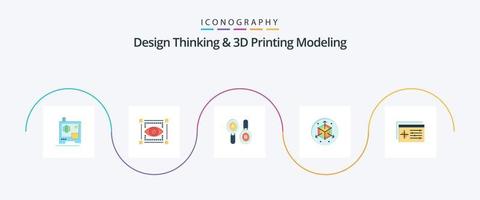 design thinking et d printing modeling flat 5 icon pack incluant le contrôleur. 3d. recherche. motif. escalader vecteur