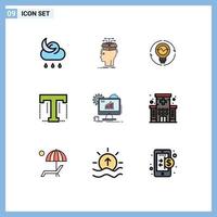 interface mobile ligne remplie ensemble de 9 pictogrammes de texte ampoule partageant des éléments de conception vectoriels modifiables vecteur