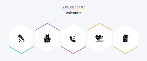 pack d'icônes valentine 25 glyphes comprenant le téléphone. journée. l'amour. valentines. mariage vecteur