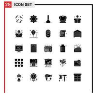 pack de glyphes solides de 25 symboles universels d'éléments de conception vectoriels modifiables du roi de l'empire du piston de l'éducation vecteur