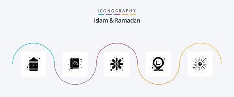 pack d'icônes islam et ramadan glyph 5, y compris la météo. augmenter. art islamique. épingle de carte. emplacement vecteur