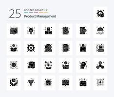 gestion de produit pack d'icônes de 25 glyphes solides, y compris l'équipement. méthode de performance. La technologie. gestion des performances. produit vecteur