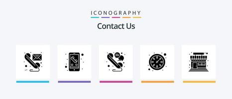 contactez-nous pack d'icônes glyphe 5 comprenant la boutique. Regardez. téléphone intelligent. temps. Téléphone. conception d'icônes créatives vecteur