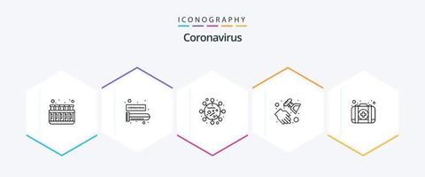 pack d'icônes coronavirus 25 lignes comprenant le kit. spray désinfectant. santé covid. gel hydroalcoolique. couronne vecteur