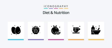 régime alimentaire et nutrition glyphe 5 pack d'icônes, y compris le café. diète. légume. orange. fruit. conception d'icônes créatives vecteur