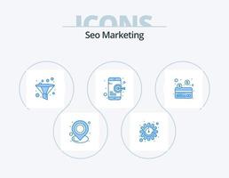 seo marketing pack d'icônes bleues 5 conception d'icônes. Paiement. carte. une analyse. portable. référencement vecteur