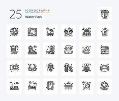 pack d'icônes de 25 lignes de parc aquatique, y compris le parc. dîner. Fontaine. jardin. hamac vecteur