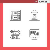 4 icônes créatives signes et symboles modernes d'exercice de film multimédia réunion gym éléments de conception vectoriels modifiables vecteur