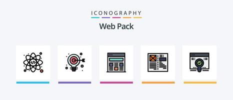 ligne de pack web remplie de 5 packs d'icônes comprenant la maintenance web. configuration Web. page d'erreur d'erreur. l'avancement du web. temps. conception d'icônes créatives vecteur