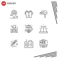 9 icônes créatives signes et symboles modernes de croissance éleveur boîte aux lettres agriculture ferme éléments de conception vectoriels modifiables vecteur