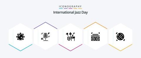pack d'icônes de glyphes de la journée internationale du jazz 25, y compris. joueur. du son. musique . chanson vecteur