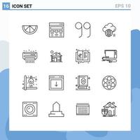 aperçu de l'interface mobile ensemble de 16 pictogrammes d'éléments de conception vectoriels modifiables de stockage ac de citations d'air d'été vecteur
