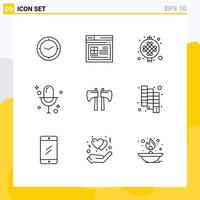 aperçu de l'interface mobile ensemble de 9 pictogrammes d'éléments de conception vectoriels modifiables audio microphone chinois vecteur