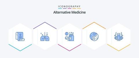 médecine alternative 25 pack d'icônes bleues, y compris yang. taoïsme. médical. polarité. médical vecteur