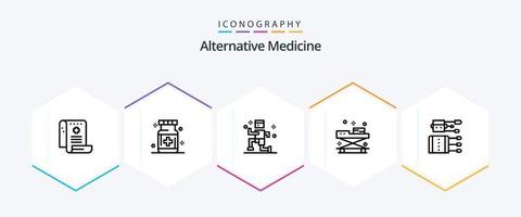 pack d'icônes de 25 lignes de médecine alternative, y compris la civière. médical. médical. docteur. fonctionnement vecteur