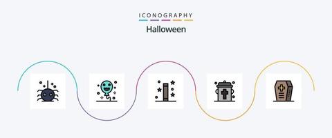 pack d'icônes plat 5 rempli de ligne d'halloween, y compris halloween. icône d'Halloween. la magie. œil. du sang vecteur