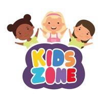 mignonnes petites filles interraciales avec lettrage de zone pour enfants vecteur