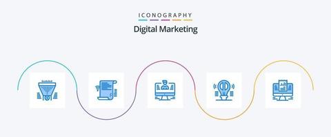 pack d'icônes bleu marketing numérique 5 comprenant la pensée créative. cerveau. Wifi. profil. Les données vecteur