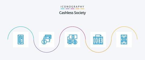 pack d'icônes bleu 5 de la société sans numéraire, y compris la transection. Paiement. crédit. sans numéraire. finance vecteur