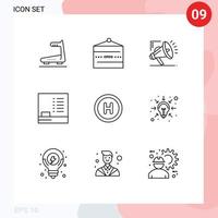 ensemble de 9 contours vectoriels sur la grille pour les éléments de conception vectoriels modifiables numériques de l'enseignement de la boutique médicale vecteur
