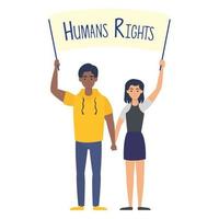 jeune couple interracial avec bannière des droits de l'homme vecteur