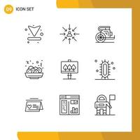 9 concept de contour pour les sites Web mobiles et les applications conseil sélection de nourriture salade prince éléments de conception vectoriels modifiables vecteur