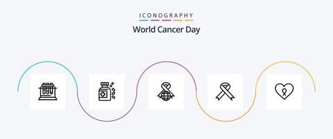 pack d'icônes de la ligne 5 de la journée mondiale du cancer, y compris le monde. globe. Médicament. ruban. journée vecteur