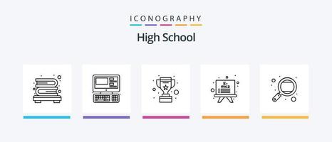 pack d'icônes de la ligne 5 du lycée, y compris les mathématiques. comptabilité. l'horloge. globe. éducation. conception d'icônes créatives vecteur