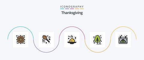 ligne d'action de grâces remplie de 5 icônes plates comprenant une boîte-cadeau. arbre. café. plante. jour de grâce vecteur