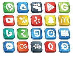 pack de 20 icônes de médias sociaux, y compris messenger quicktime swarm css bing vecteur