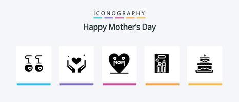 heureux pack d'icônes glyphe 5 de la fête des mères, y compris la beauté. maman . mère. l'amour. conception d'icônes créatives vecteur
